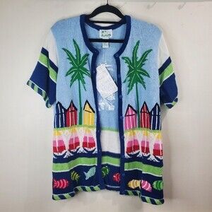 The Quacker Factory knitted short sleeve beach cardigan size medium nwt